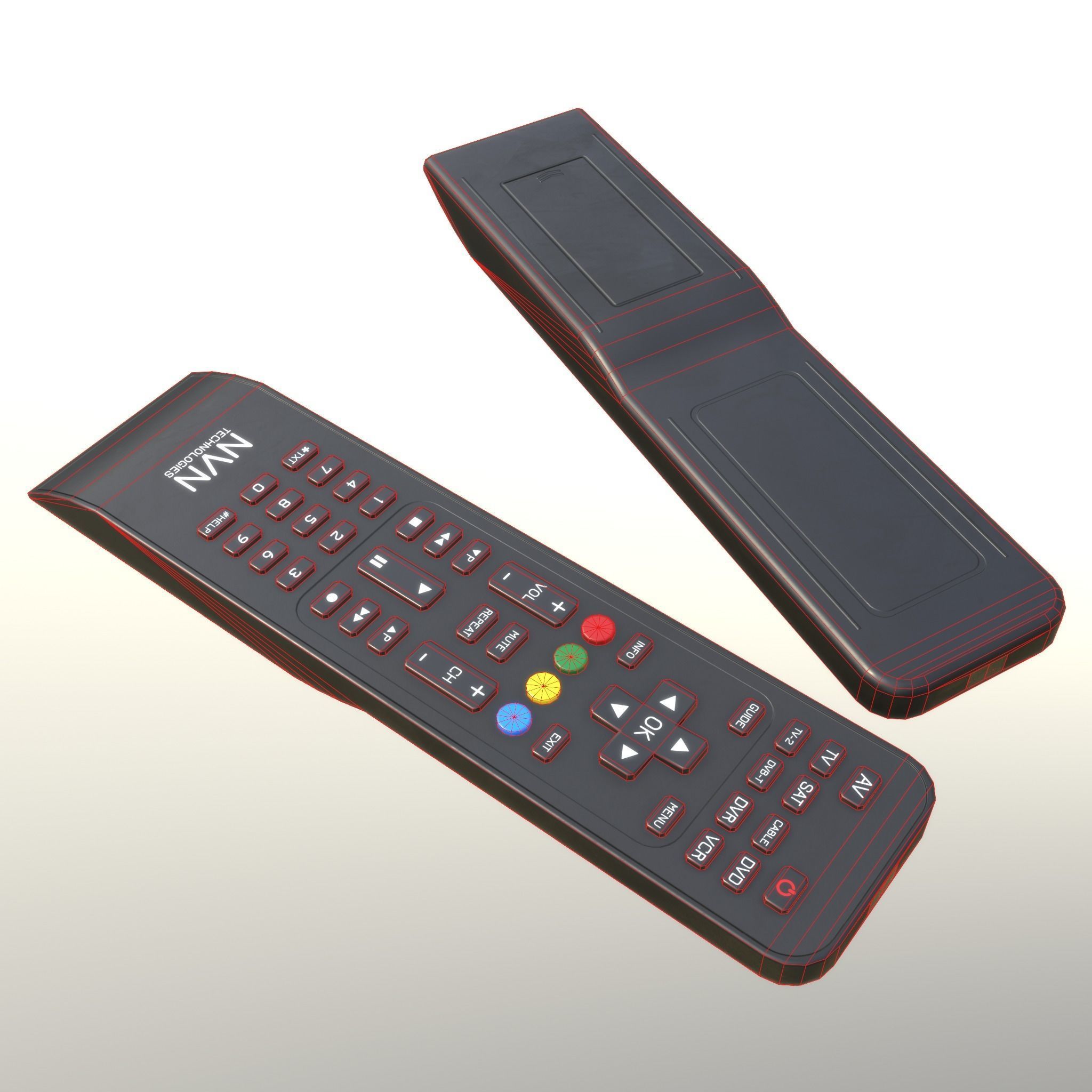 2000s TV Remote Control Black Low-poly 3D model_13