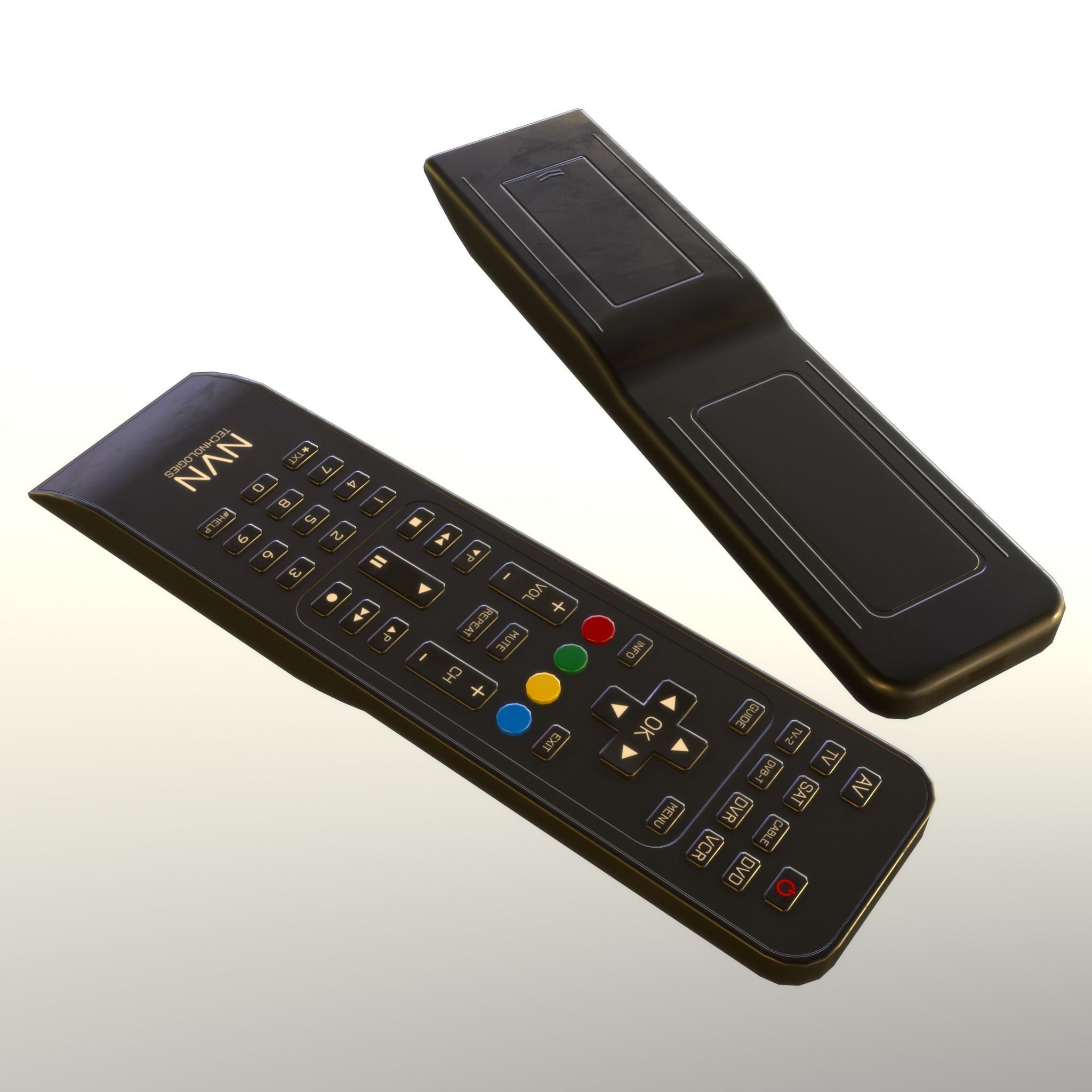 2000s TV Remote Control Black Low-poly 3D model_11