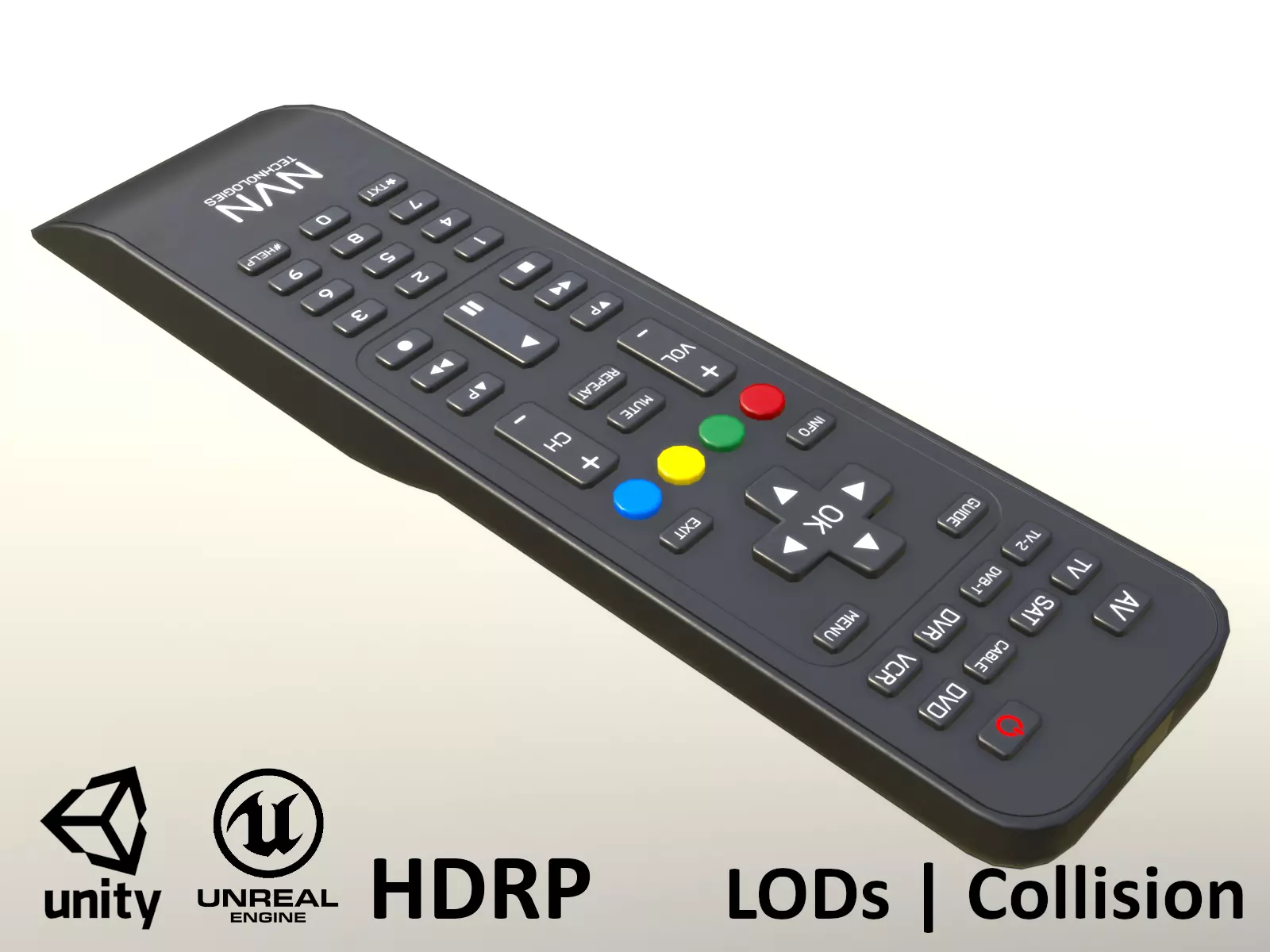 2000s TV Remote Control Black Low-poly 3D model_0