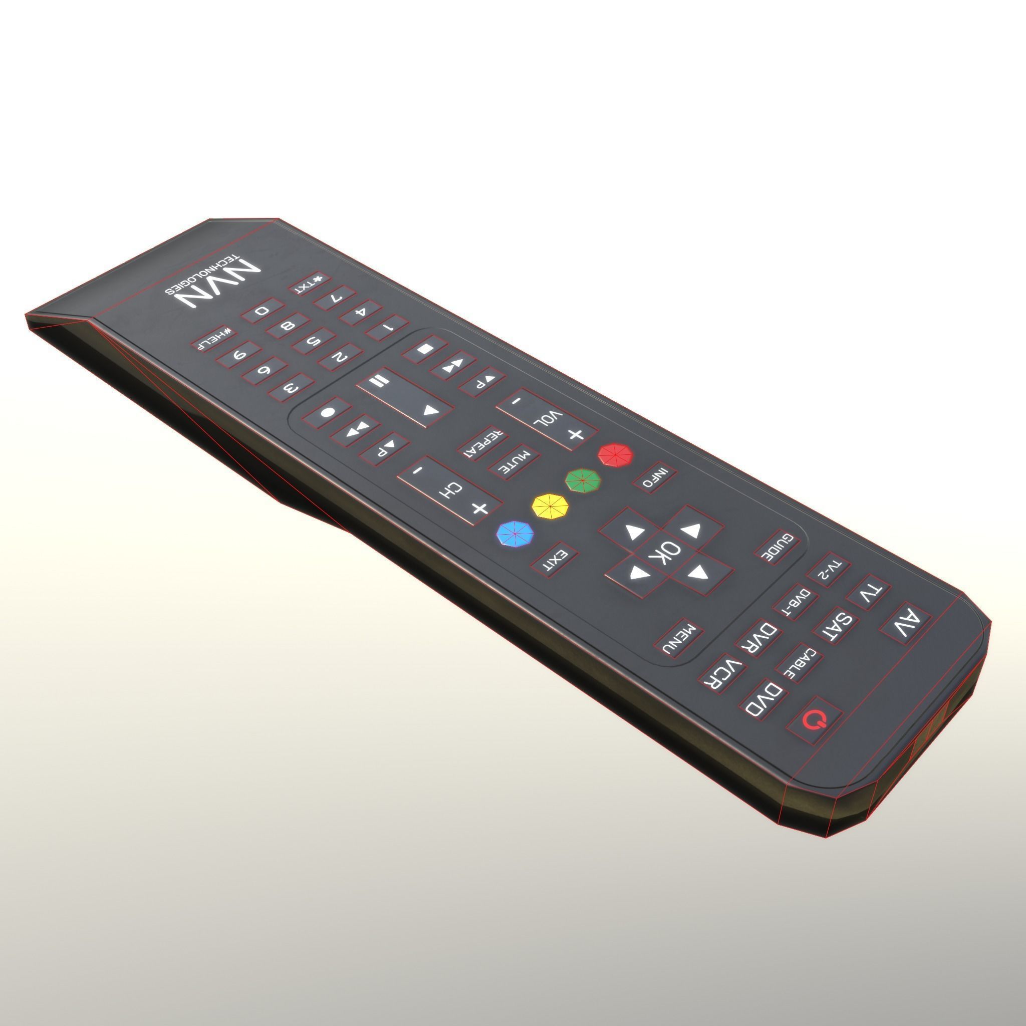 2000s TV Remote Control Black Low-poly 3D model_20