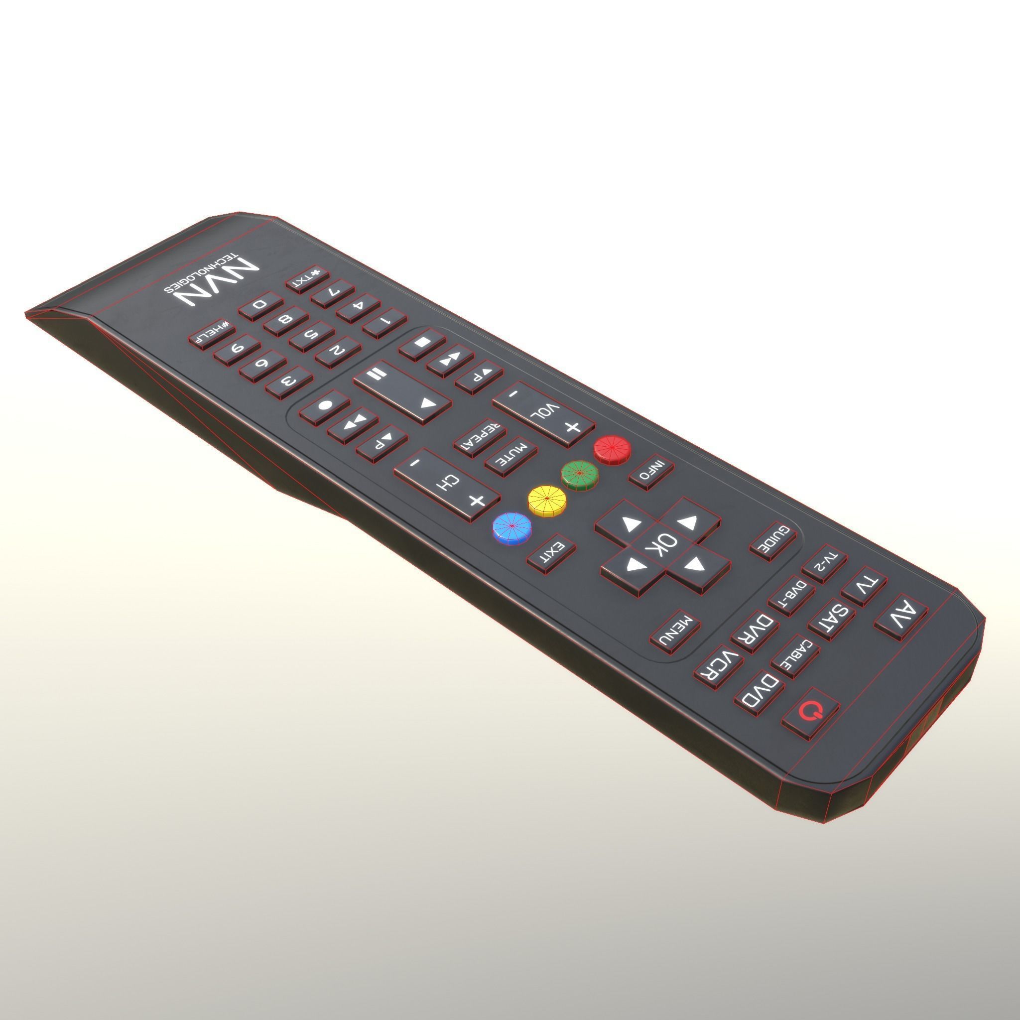 2000s TV Remote Control Black Low-poly 3D model_19