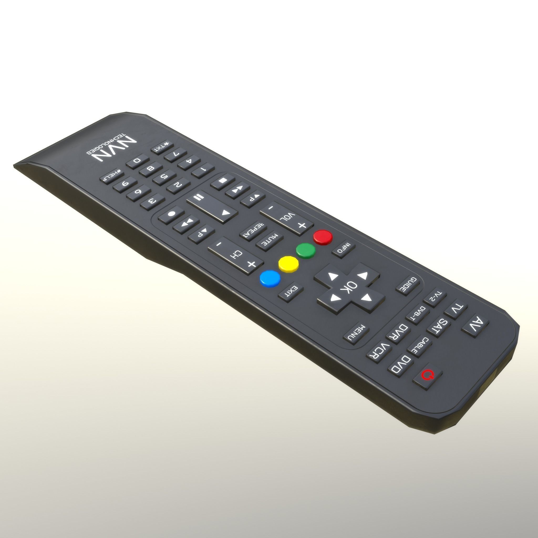 2000s TV Remote Control Black Low-poly 3D model_16