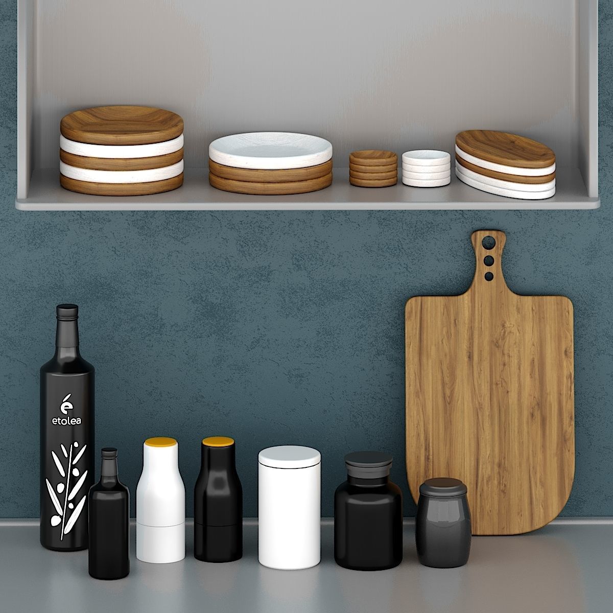Kitchen decor and wooden plates 3D model MAX OBJ FBX
