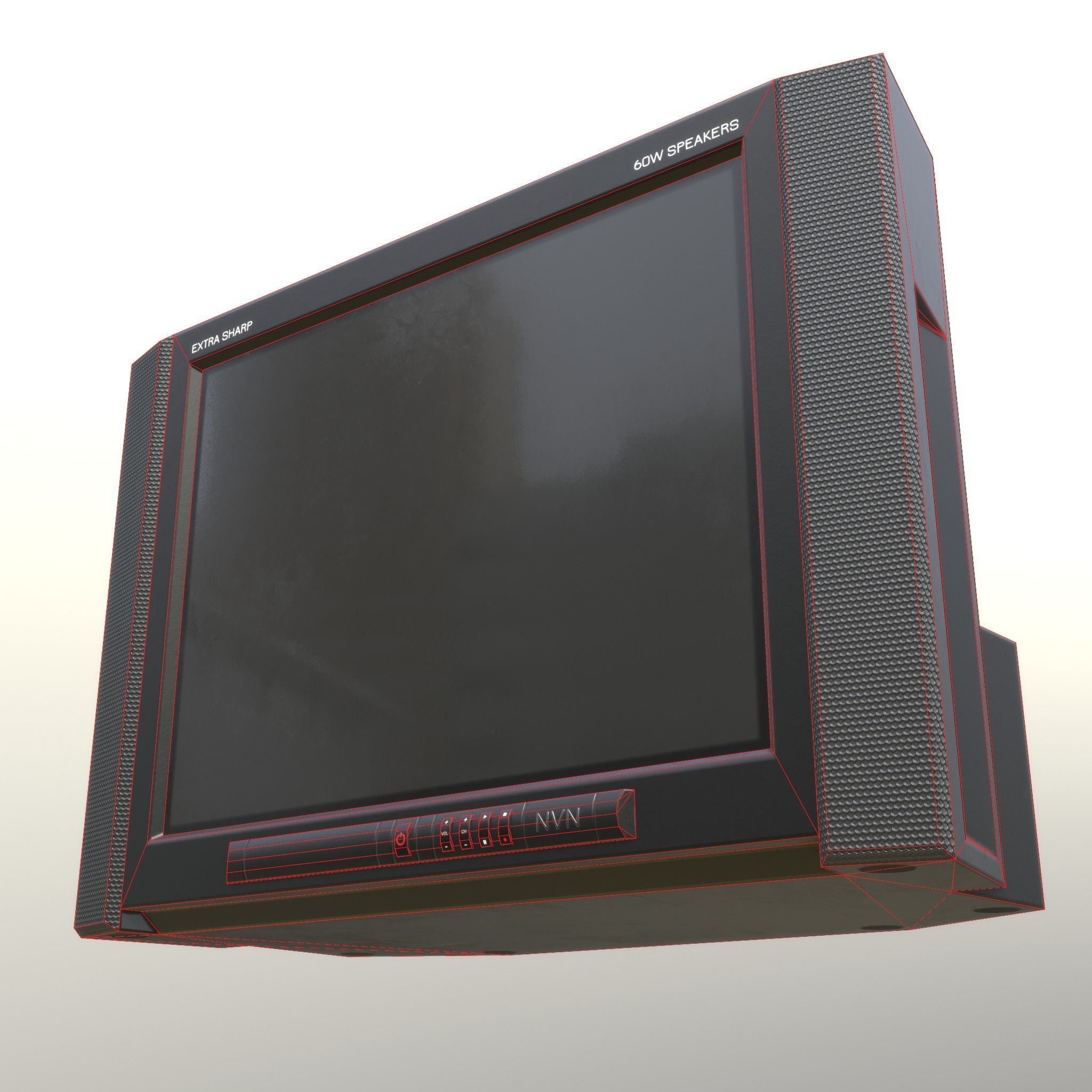 2000s CRT TV and Remote Control - Black 3D Model Collection_9