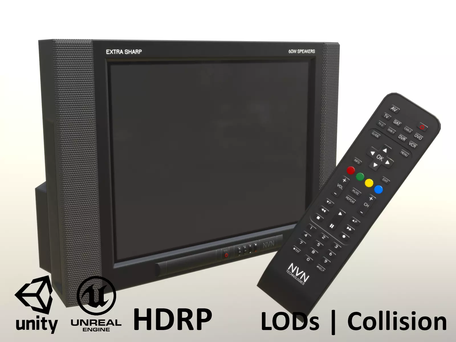2000s CRT TV and Remote Control - Black 3D Model Collection_0