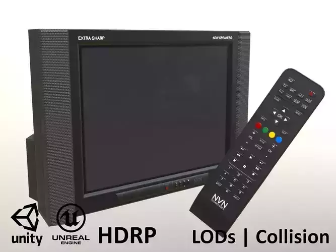 2000s CRT TV and Remote Control - Black 3D Model Collection
