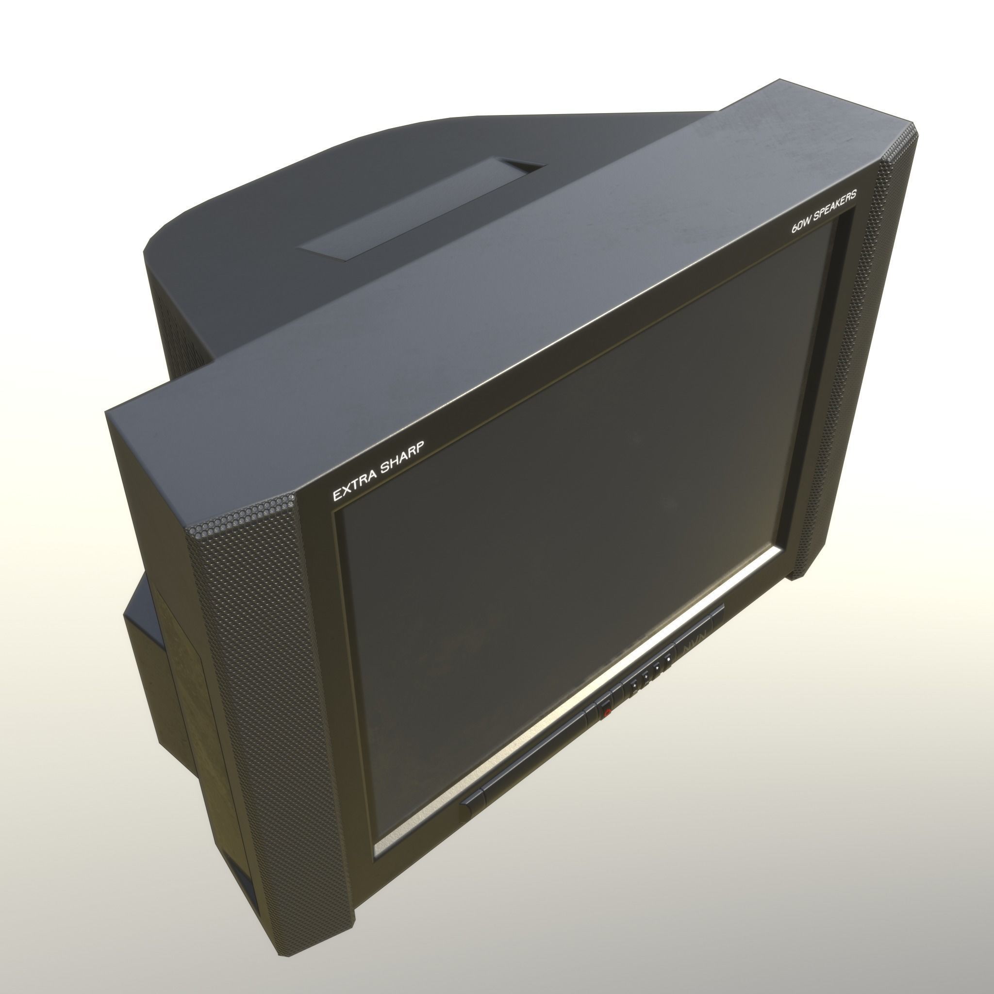 2000s CRT TV and Remote Control - Black 3D Model Collection_3