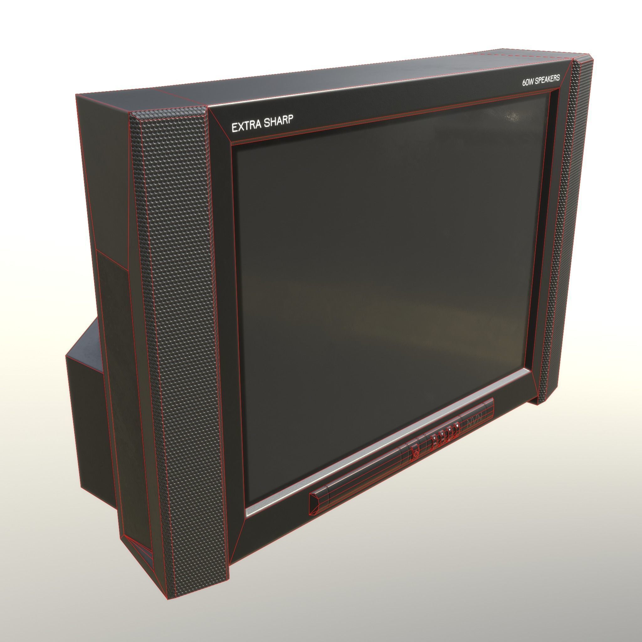 2000s CRT TV and Remote Control - Black 3D Model Collection_11