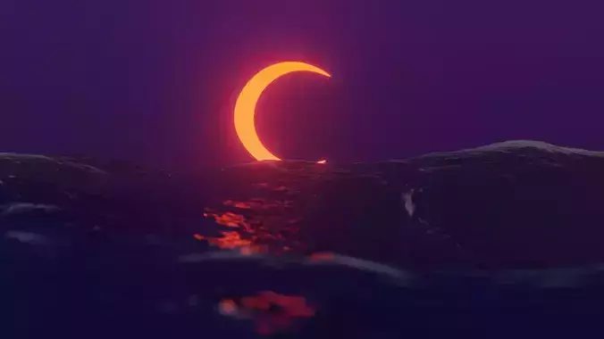 Moon in the ocean night
