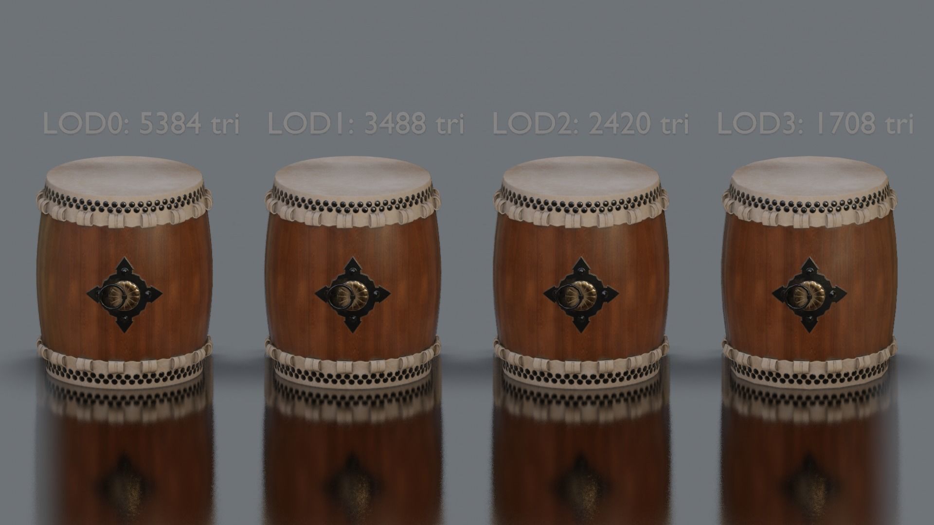 Taiko Drum Low-poly 3D model_15