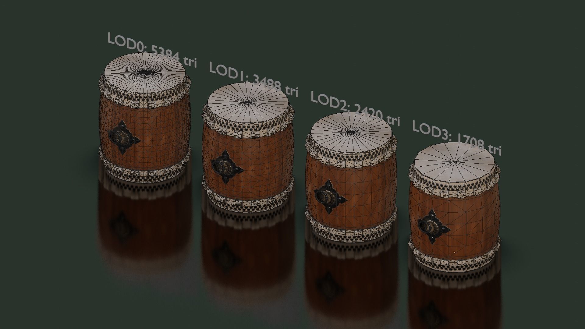 Taiko Drum Low-poly 3D model_16