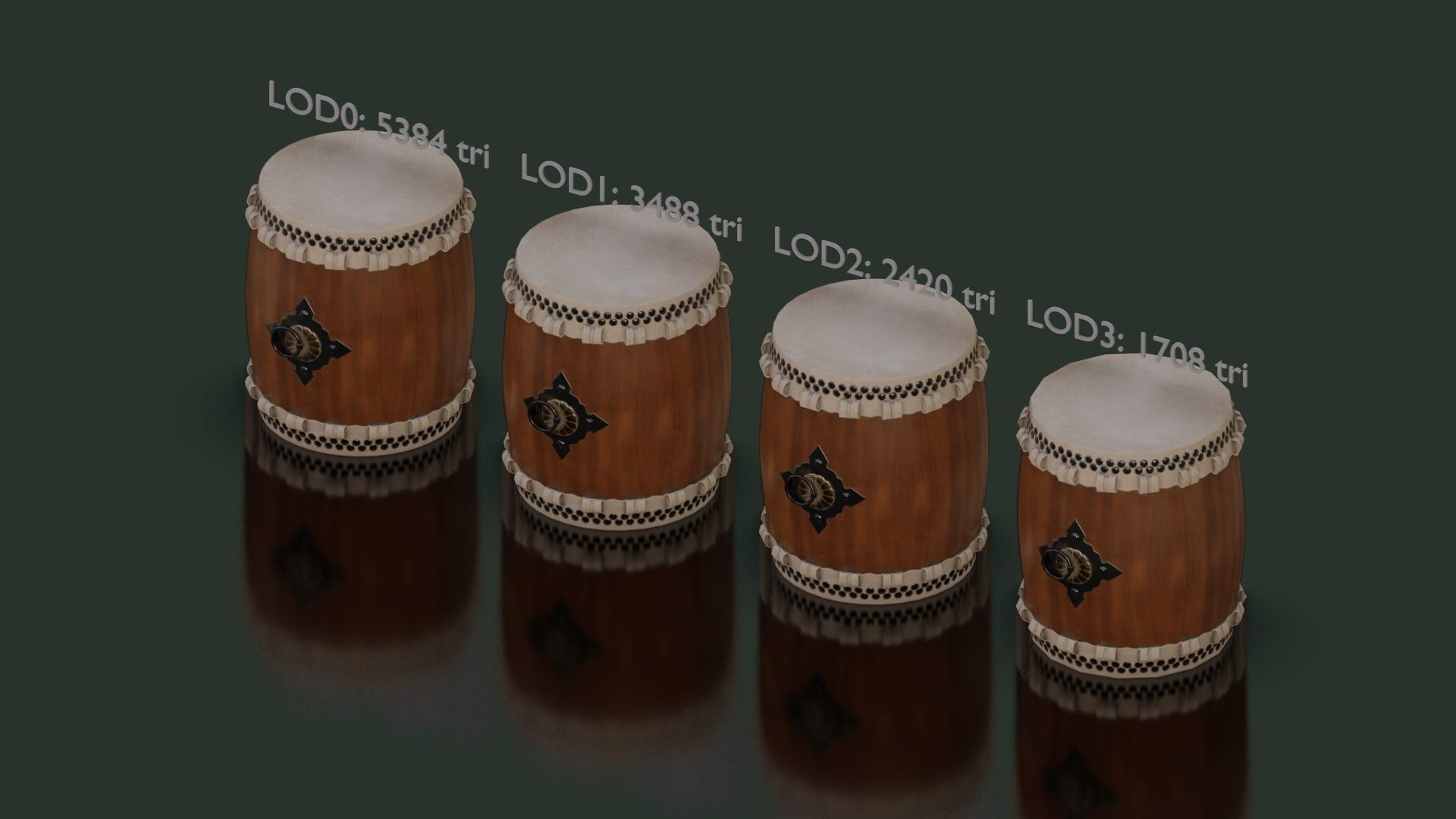 Taiko Drum Low-poly 3D model_17