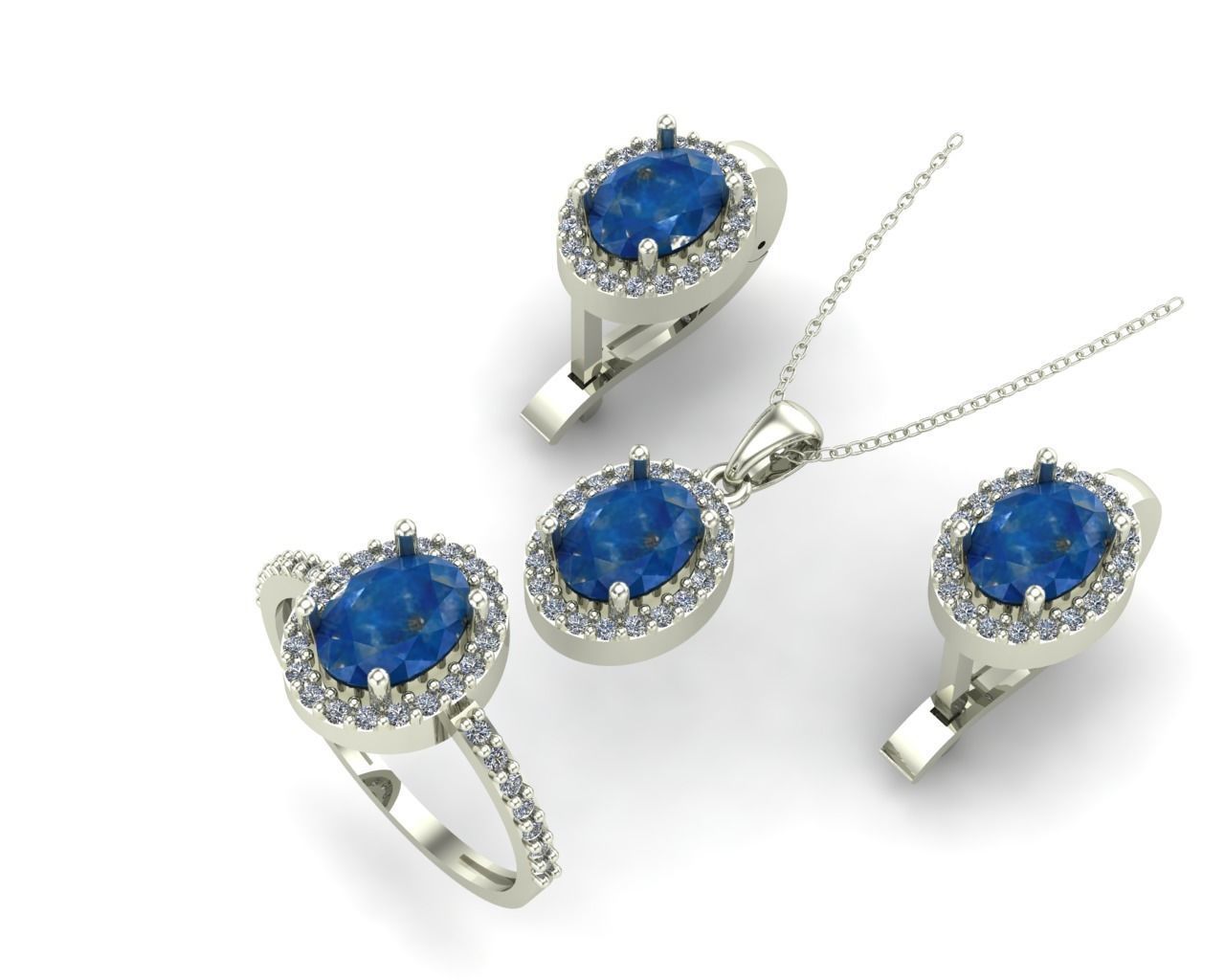 Diamond set sapphire and jewelry 3D model_1