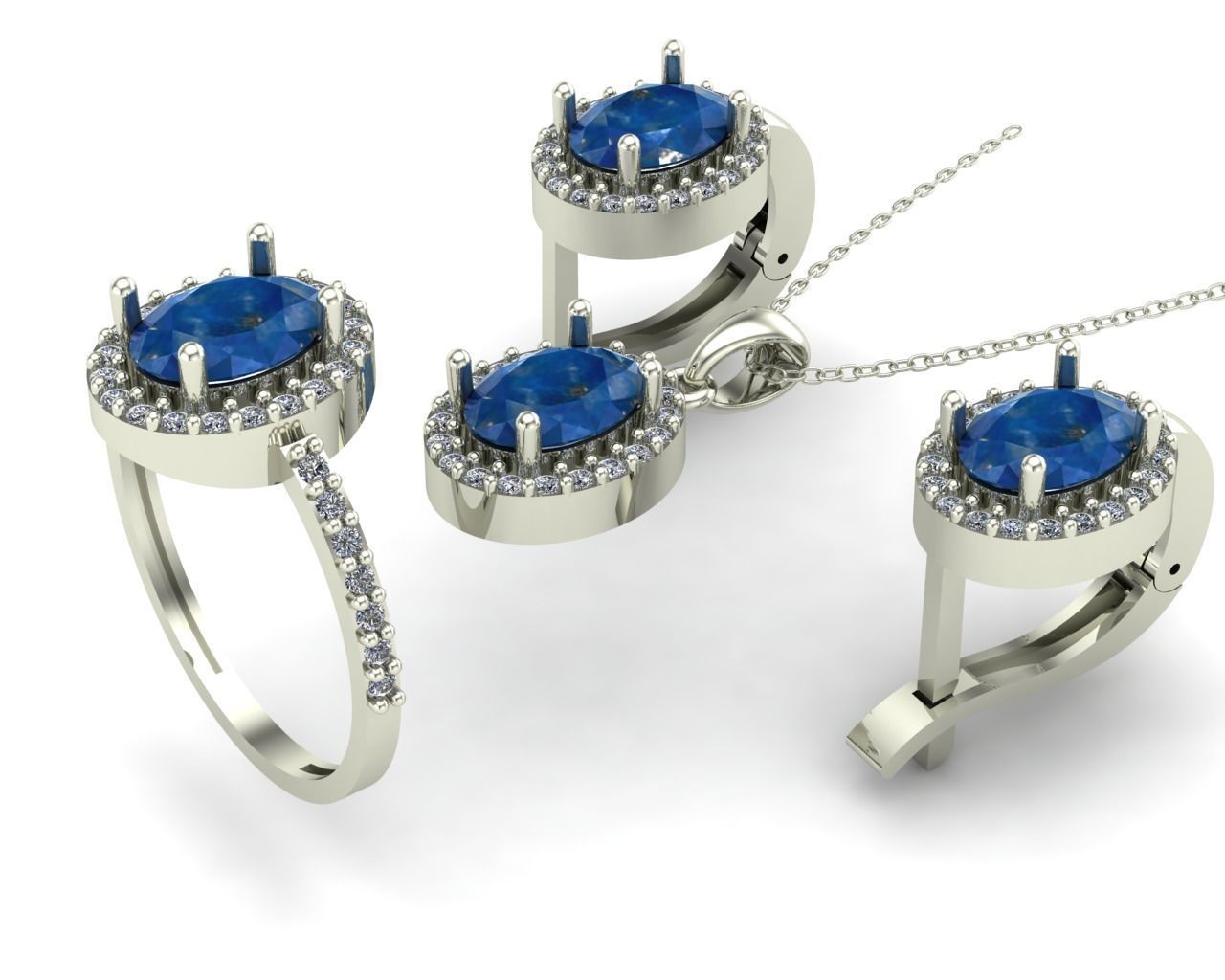Diamond set sapphire and jewelry 3D model_2