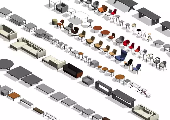 120 Modern Revit Furniture Pack Low-poly 3D model