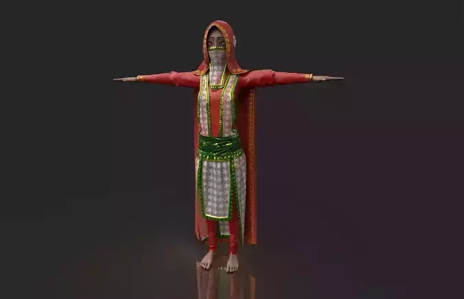 PBR Stylized Egyptian Woman in Royal Red Cloths