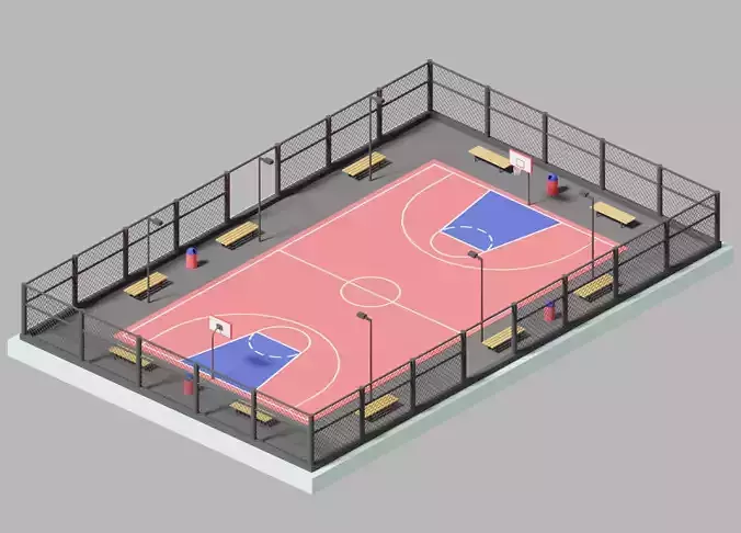 Cartoon Smiple Basketball Court