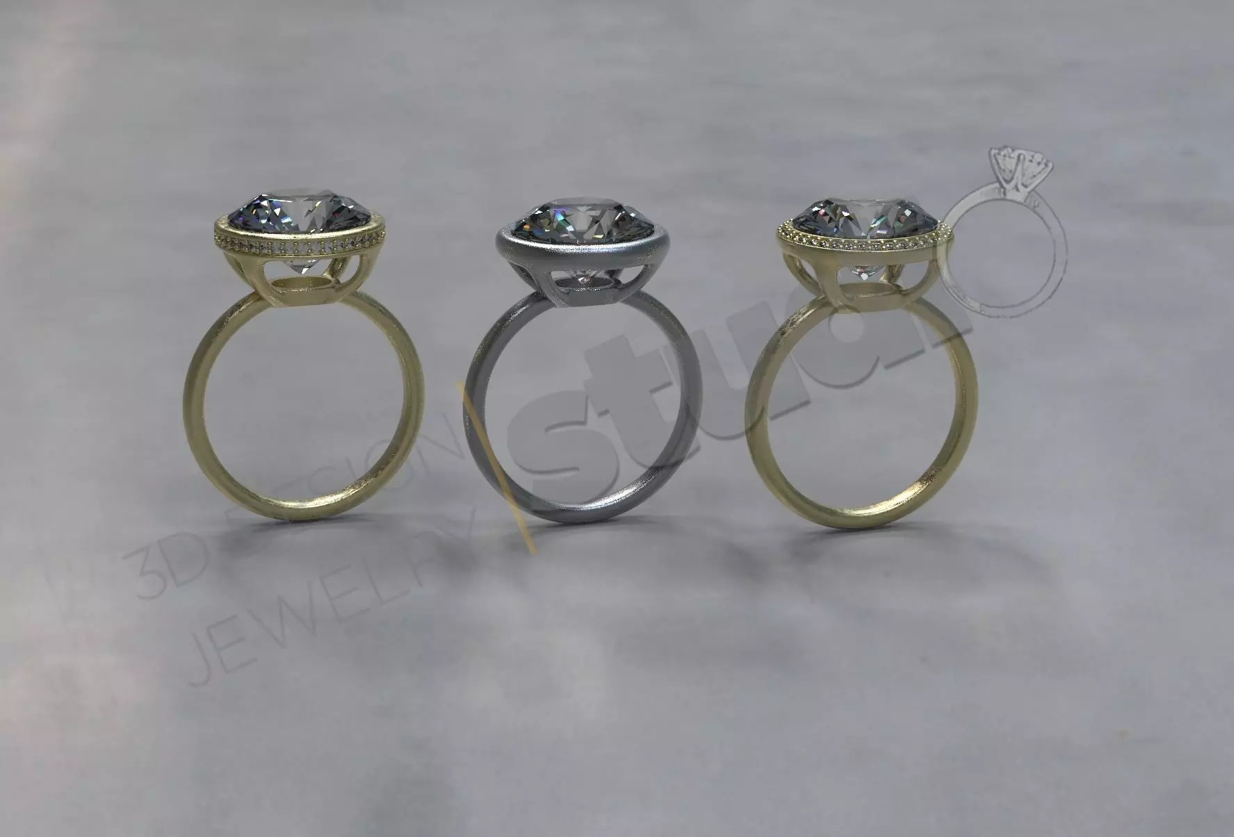 Three versions of solitaire rings 3d models 3D print model