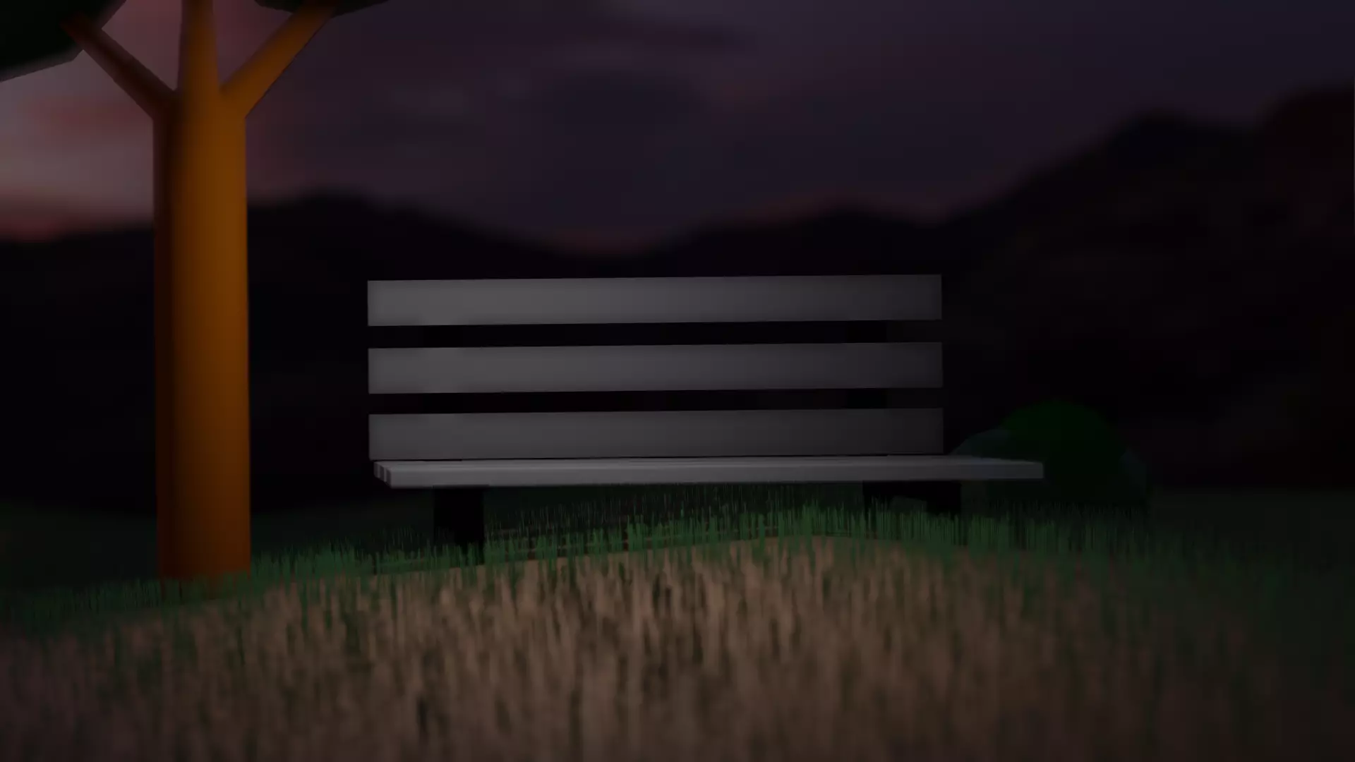Bench in middle of field at night Free low-poly 3D model