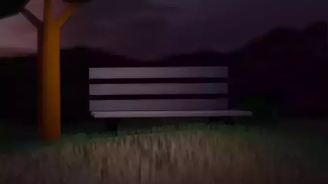 Bench in middle of field at night