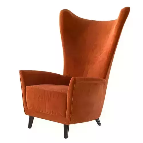 Italian Wing Back Lounge Chair in orange velvet by Knoll