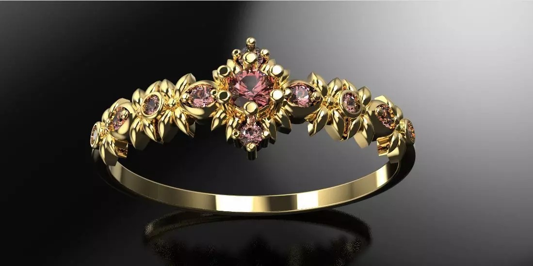 Floral ornament engagement ring 3D print model 3D print model