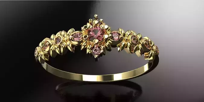 Floral ornament engagement ring 3D print model