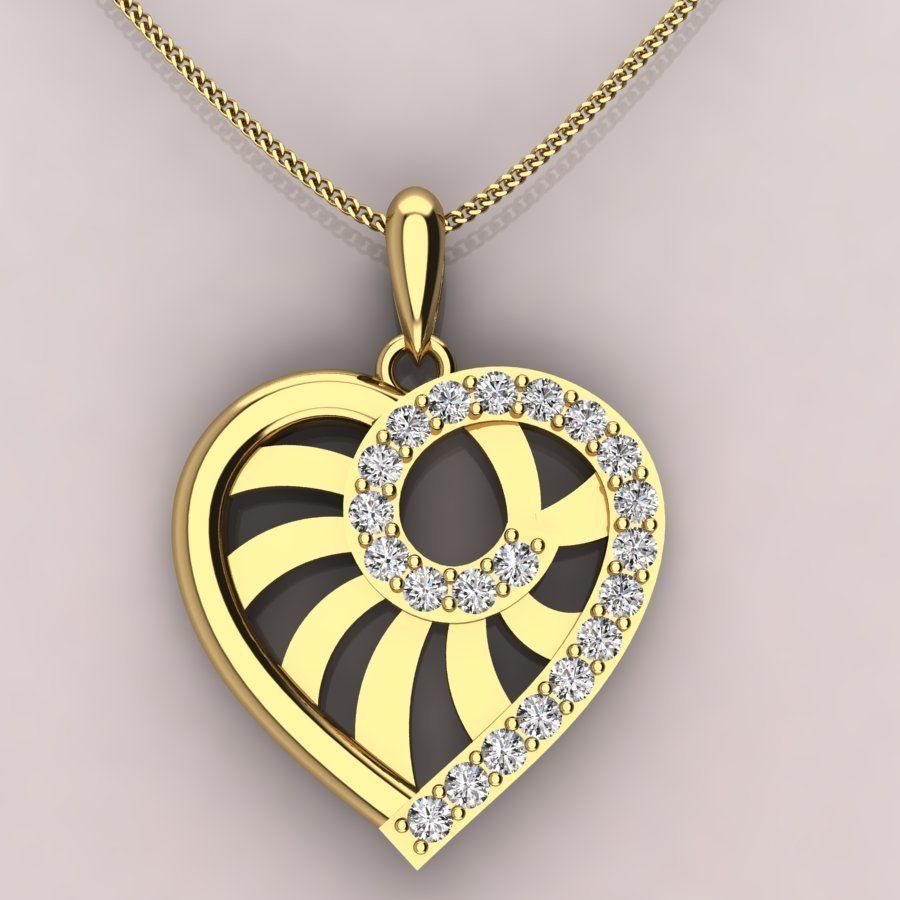 spiral-ling heart pattern  pendent necklace  3D print model_1