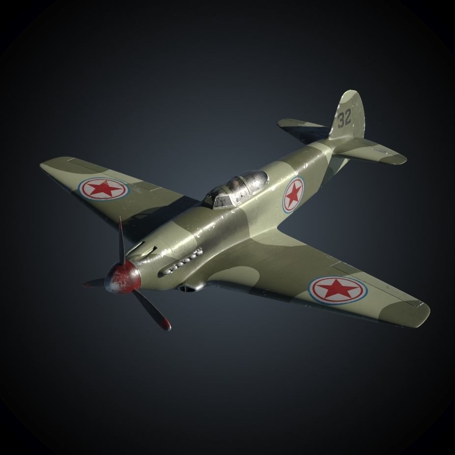 Yakovlev Yak-9 Fighter Plane 3D model_4