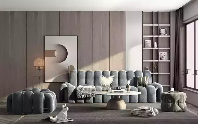 sofa 3D model modern living room with furniture 3D model