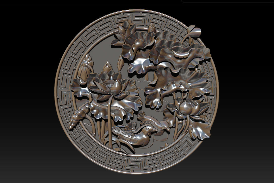 3D STL Models CNC Router - carved Mural Lotus 3D print model_21