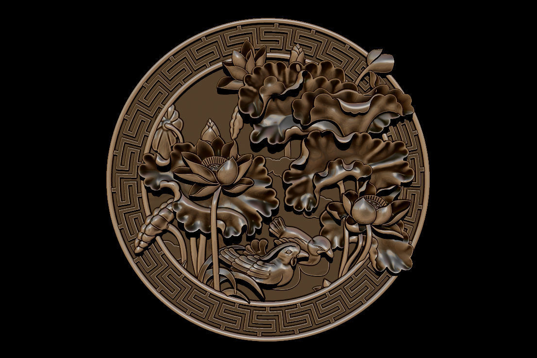 3D STL Models CNC Router - carved Mural Lotus 3D print model_32
