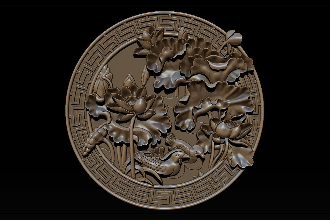 3D STL Models CNC Router - carved Mural Lotus 3D print model_22