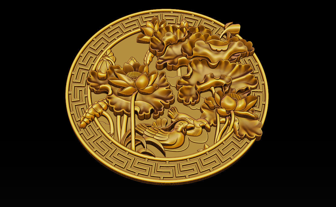 3D STL Models CNC Router - carved Mural Lotus 3D print model_7
