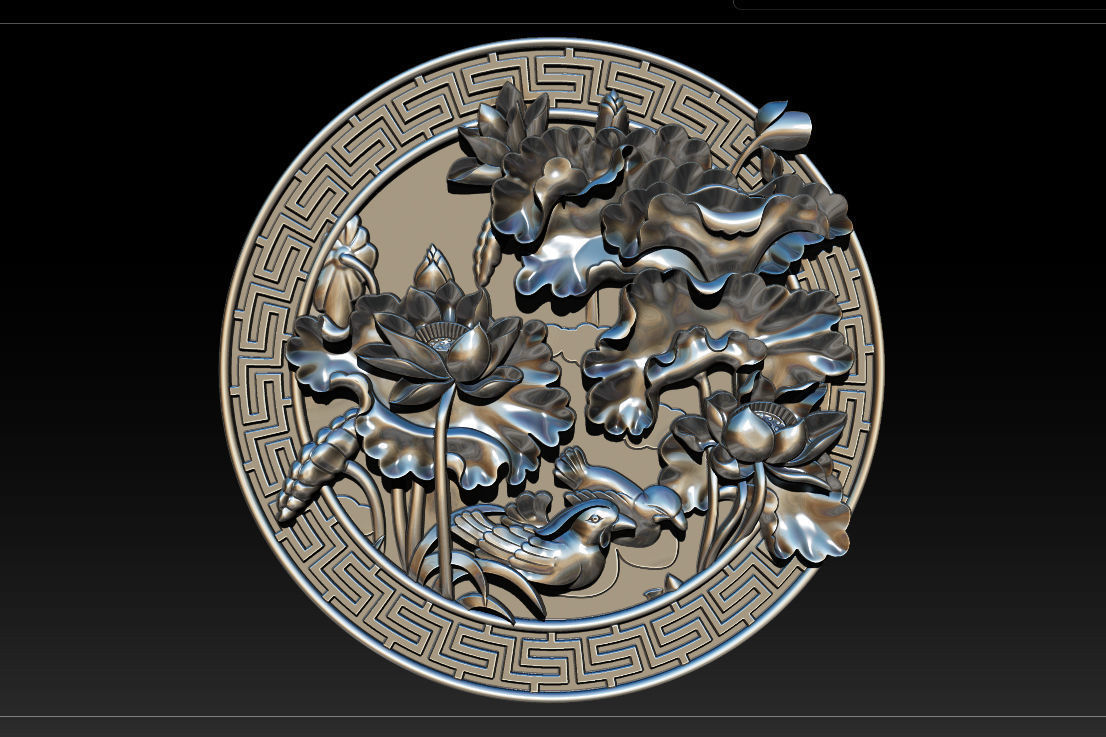 3D STL Models CNC Router - carved Mural Lotus 3D print model_25