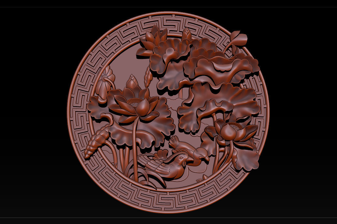 3D STL Models CNC Router - carved Mural Lotus 3D print model_27