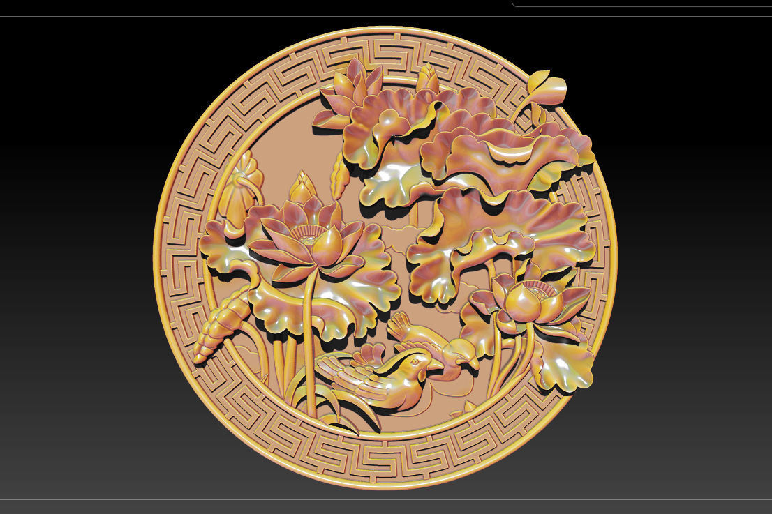3D STL Models CNC Router - carved Mural Lotus 3D print model_15