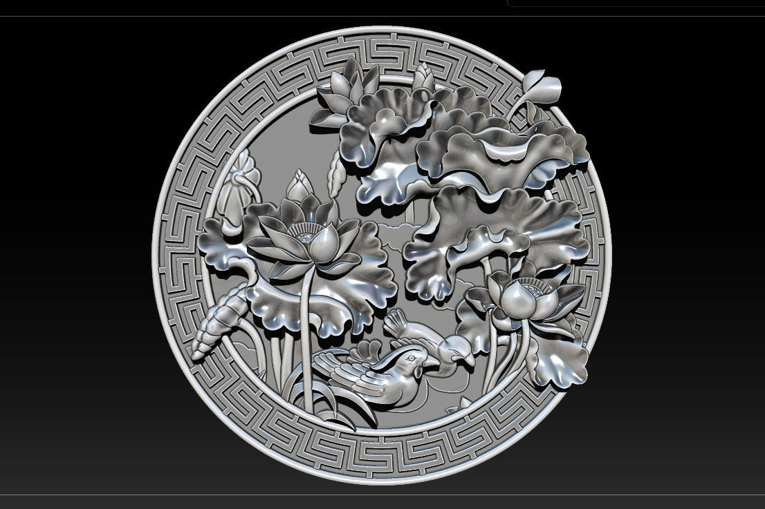 3D STL Models CNC Router - carved Mural Lotus 3D print model_19