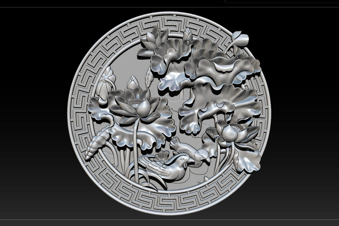3D STL Models CNC Router - carved Mural Lotus 3D print model_17