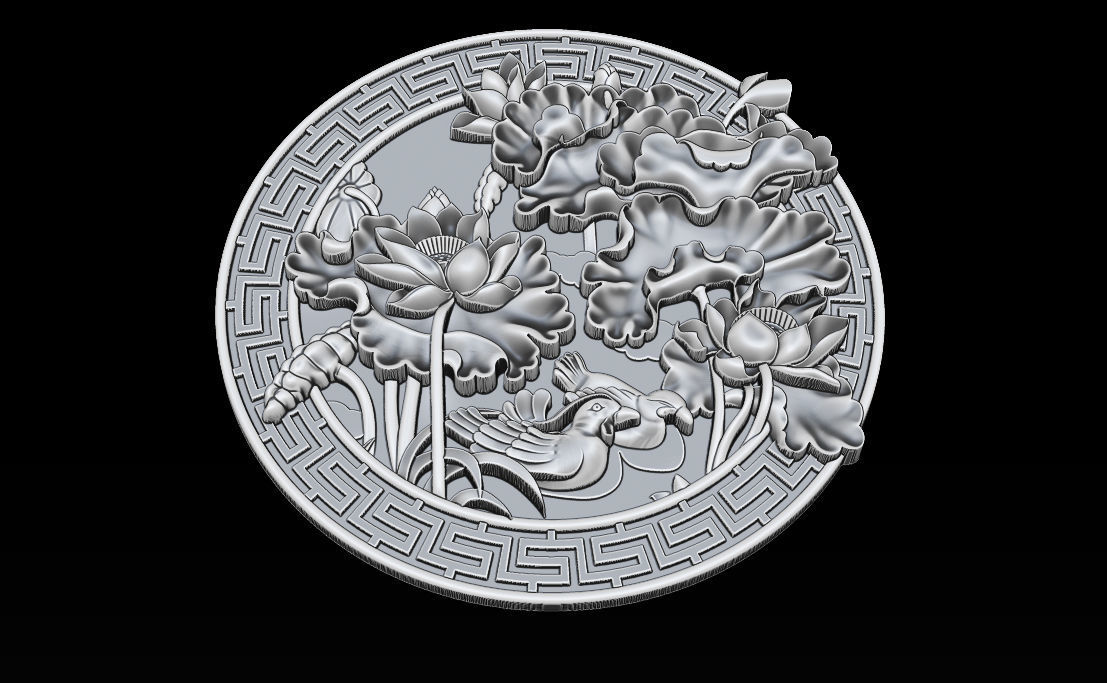 3D STL Models CNC Router - carved Mural Lotus 3D print model_5