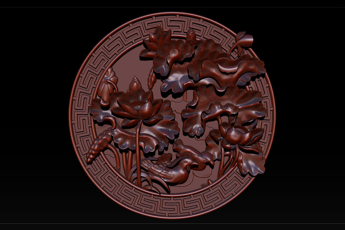 3D STL Models CNC Router - carved Mural Lotus 3D print model_28
