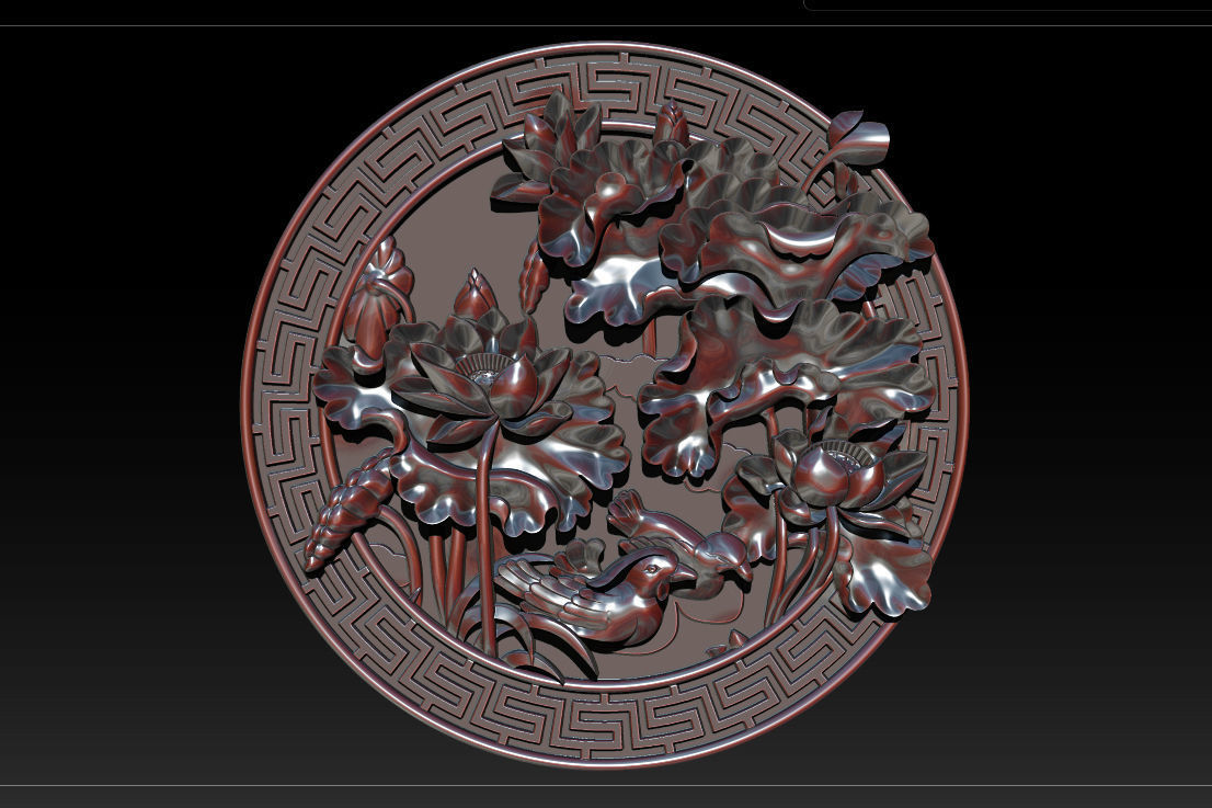 3D STL Models CNC Router - carved Mural Lotus 3D print model_26