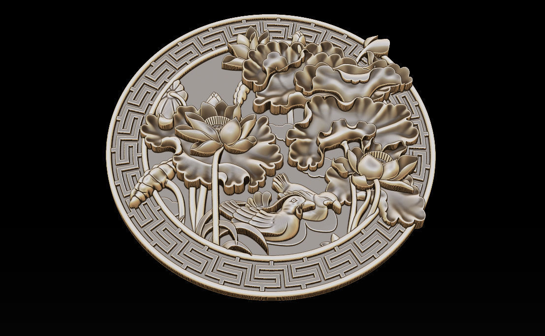 3D STL Models CNC Router - carved Mural Lotus 3D print model_6