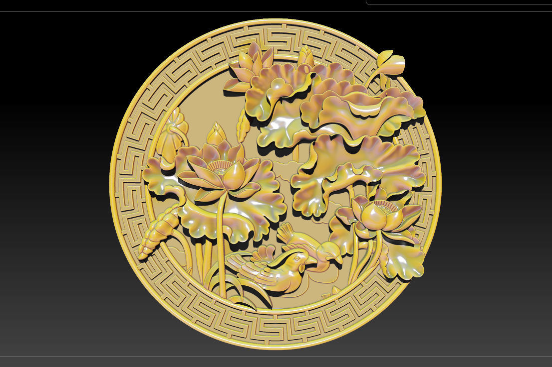 3D STL Models CNC Router - carved Mural Lotus 3D print model_14