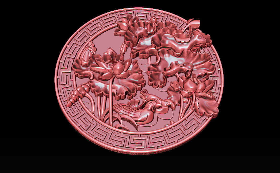 3D STL Models CNC Router - carved Mural Lotus 3D print model_9