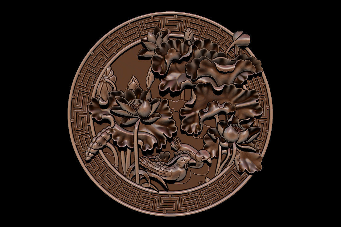 3D STL Models CNC Router - carved Mural Lotus 3D print model_29