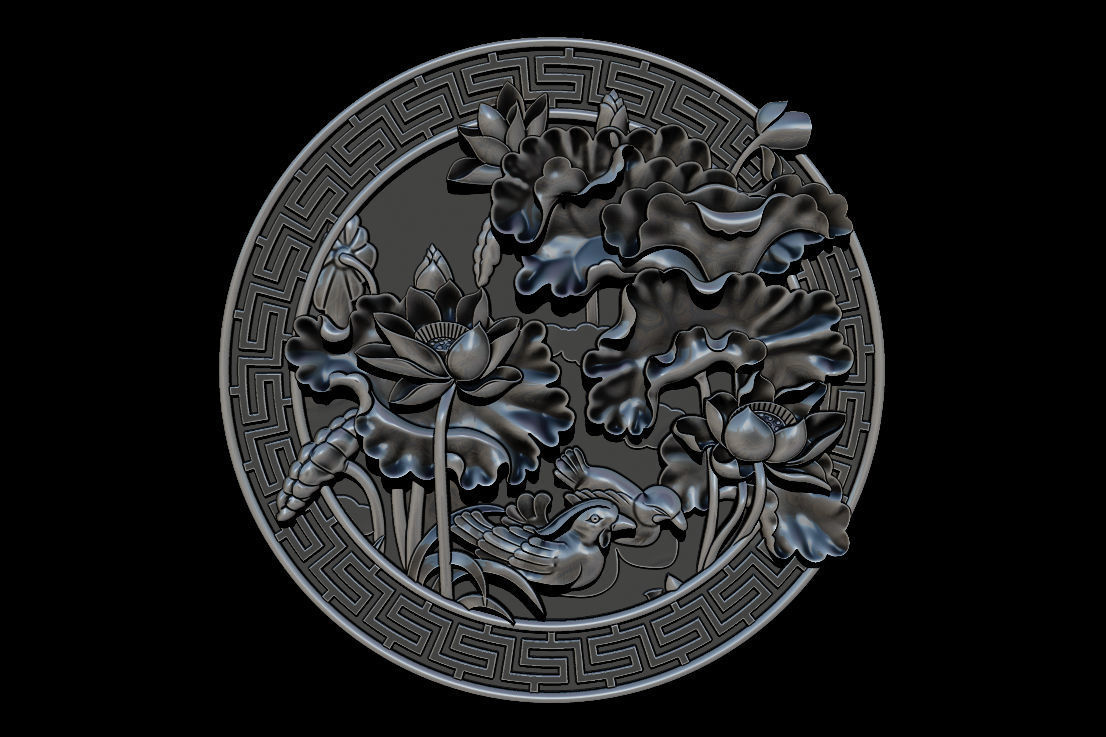 3D STL Models CNC Router - carved Mural Lotus 3D print model_30