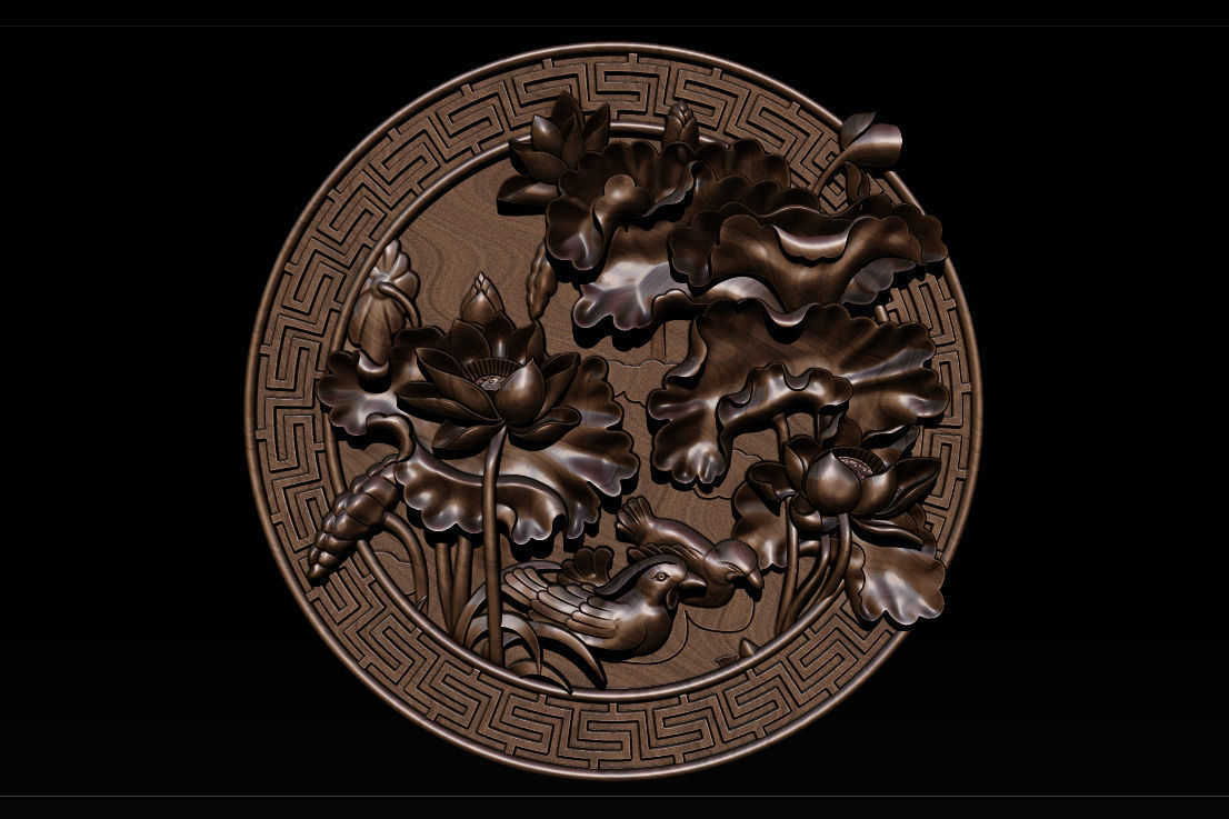 3D STL Models CNC Router - carved Mural Lotus 3D print model_18