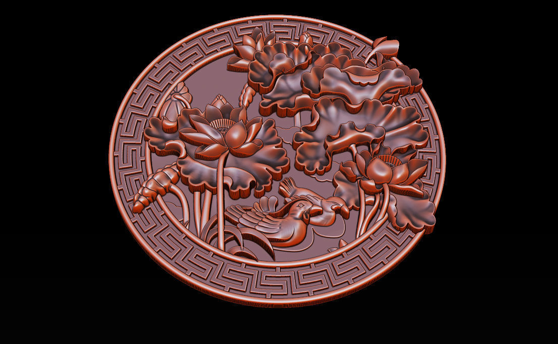 3D STL Models CNC Router - carved Mural Lotus 3D print model_4