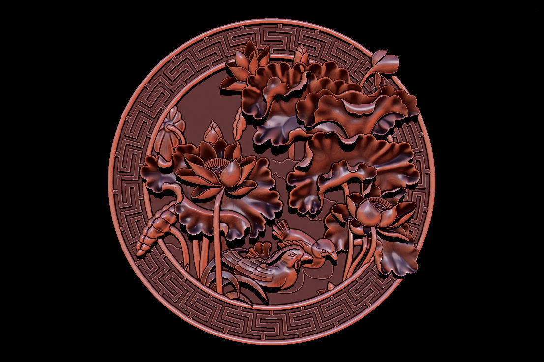 3D STL Models CNC Router - carved Mural Lotus 3D print model_33